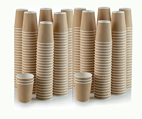 Best House EcoWise Brown 8-OZ Hot Beverage Coffee Cups with Ripple Wall Design, Perfect for Cafes – Eco-Friendly Recyclable Paper-Takeaway Coffee Cups (Pack of 200)