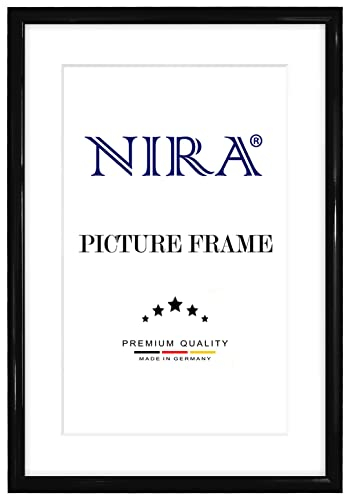 NiRa Massiv Holz Bilderrahmen Schmal 35 x 75 cm in Schwarz Hochglanz | Farbe und Größe wählbar | Rahmen für Poster | Puzzle | Foto collage HD072