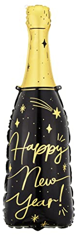 Folienballon Sektflasche Neujahr Deko Ballon Happy New Year Dekoballon Neues Jahr Luftballon Deko Silvester Champagner Flasche Happy New Year