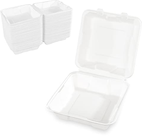 Hypafol Zuckerrohr Box ungeteilt 100 Stück I Formstabile Einwegschalen zum Verpacken von Essen I ökologisch, nachhaltig & zu 100% kompostierbar I 21x21x8cm I vielseitige To Go Menuebox aus Zuckerrohr