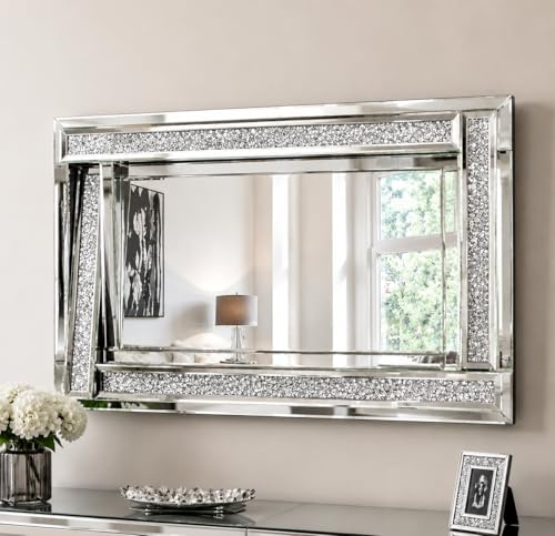 TARLEE Large 3D Shaped Crushed Diamond Filled Wall Mirror 120cm