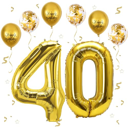 Foil Palloncini Numeri 40 Oro, VUCDXOP 101 CM Palloncino Numero 4, Grande Pallone Numero 40 Numeri Gonfiabili Compleanno Palloncino 40 Anni Festa Compleanno - Vola con l'Elio