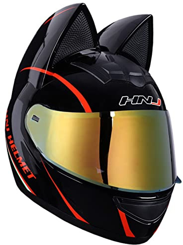 Motorrad Full Face Motorradhelm Mit Katzenohren ECE/DOT Zertifiziert Damen Herren Integralhelme Motorrad Integrierter Roller-Helm Mofa Helm Moped-Helm