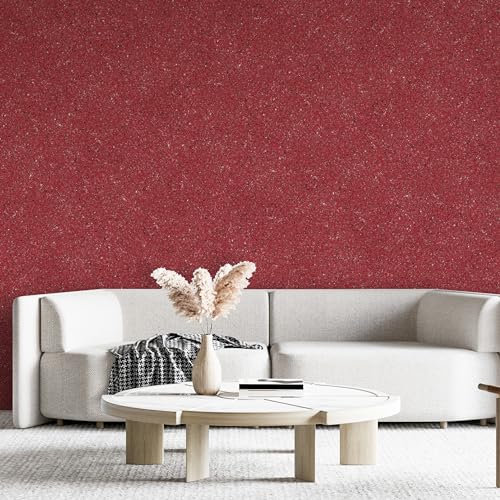 Belka B54 Papier peint rouge clair brillant, pur coton et pierre de mica minérale, autocollant, isolation thermique et acoustique, moderne et élégant, à faire soi-même, écologique et naturel, env.