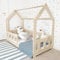 Hausbett 70x140 mit Rausfallschutz Naturholz – Milo - Gemütlich Rausfallschutz Bett für Kinderzimmer - Kinderbett mit Lattenrost - Stabiles Kinderbett Mädchen