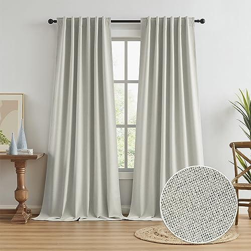 KEQIAOSUOCAI Graubeige Leinen Schattenvorhänge mit Schienensystem mit Laschen, 100% Verdunkelung, Wärmeisolierung, für Terrasse, Wohnzimmer, 127 x 309 cm, 2 Stück