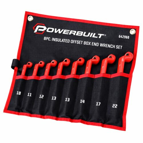 Powerbuilt Isoliertes VDE-Schraubenschlüssel-Set, 8-teilig, für 1000 V, Größen 10 mm - 22 mm, Elektro- und Hybridfahrzeuge, elektrische und Autoreparatur – 642960