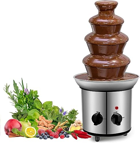 YSUEFIJO Chocolate Fountain Machine, 4 Tier Chocolate Fountain, Stainless Steel Chocolate Fountain Melting Chocolate Machine, Heat Motor Controls Pot, for Party Wedding Birthday