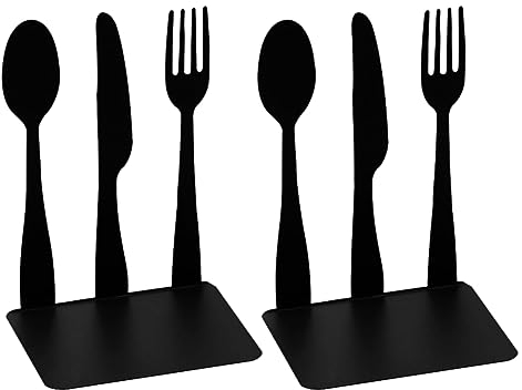 LdawyDE Buchstütze, 2 Stück Buchstützen Metal Bücherstütze Schwarz Bücherhalter Besteck Kreativ Dekorative Buchhalter Regal Bookends für Küche, Schule, Zuhause, Bibliothek