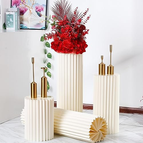 Runde zylinder sockel display,4pcs Zylinderständer für Parteien, Für faltbare Papierspalten mit Acrylscheiben,Display -Pappstände für Hochzeits Geburtstagsfeier Dekoration ( Color : White 4PCS , Size