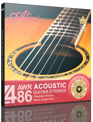 Alice Gitarrensaiten, Phosphor-Bronze, Akustikgitarrensaiten, Set Light Gauge für 6-saitige Gitarren, warm & hell, 12-53 Licht, 1 Packung AWR486-L