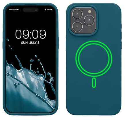 kwmobile Custodia Magnetica Compatibile con Apple iPhone 15 Pro Max - Compatibile con MagSafe - Cover Silicone TPU Magnete - petrolio matt