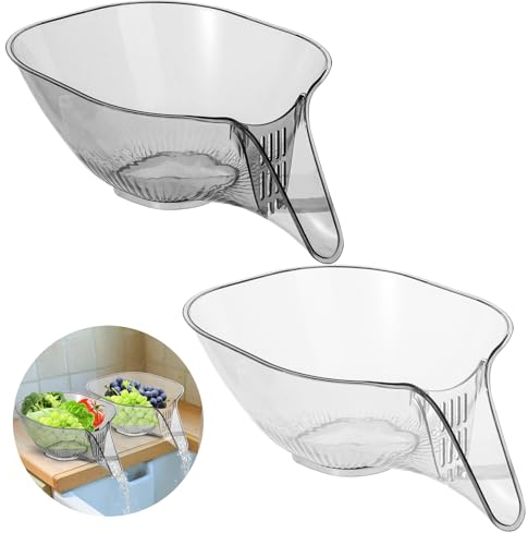 2pcs Multi-Functional Drain Basket, Removable Drain Basket Funnel Removable Filter Strainers for Kitchen Sink Plastic Dry and Wet Separation Fruit Tray Bowl Drain Basket with Spout for Food