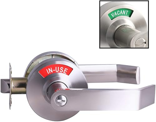 LO-LOCK HARDWARE Medium/Heavy Duty Designer Commercial Lever Door Lock (Bathroom Privacy w/Indicator, Satin Chrome) Non-Handed, Grade 2 Industrial Door Handle for Restroom Doors