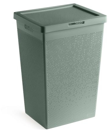 TATAY Wäschekorb Bohol Minimalistisches Design Klappdeckel & Seitengriffe | Wäschekorb Haushalt | Volumen 60 L | 42,5x33,5x60 cm | 100% recycelter Kunststoff | Optimale Belüftung, Grün