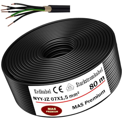 Câble de terre NYY-JZ 7 x 1,5 mm² - Câble électrique - Disponible en 5 à 100 m - Avec anneau pour pose en extérieur, en sous-sol (80 m)