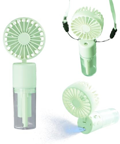 3 en 1 Ventilateur Portable, Ventilateur de Poche Silencieux 4 Vitesses, Ventilateur Brumisateur Rechargeable avec Lanière, Ventilateur de Table Pliable 180° Maison Bureau, Endurance 6-8h (Vert)