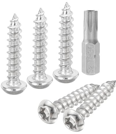 QUARKZMAN M6 x 30mm Vis à Tôle de Sécurité Torx à Tête Bouton, 10Pcs Vis autotaraudeuses Inviolables en Acier Inoxydable 304, Vis à Bois Antivol avec T30 Embout (Argenté)