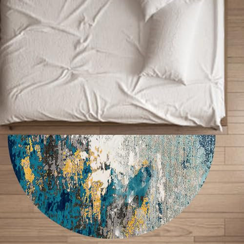 Taidianolp Halbkreis Teppich, rutschfest, waschbar, Mehrfarbig Blau Gelb Schwarz Grau Weiß Muster Modern,Teppich halbrund klein Küche Heimbüro,Blue,70 x 140 cm