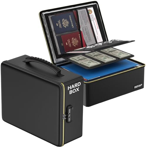 ENGPOW Fireproof Document Box,Hard Storage Case with Fireproof Zipper＆Lock,Water Resistant and Fire Resistant Bag,Multi-Layer File Organiser,Home,Office A4 Paperwork Organiser for Important Documents