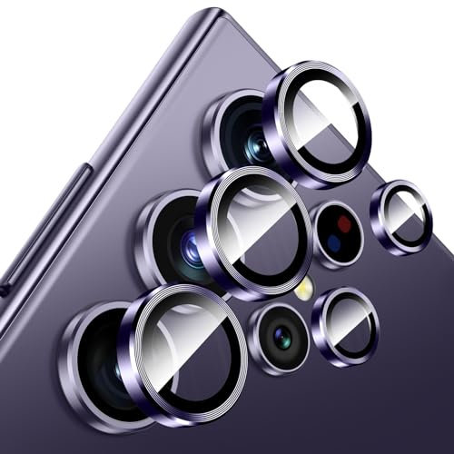 Fewdew for Samsung Galaxy S24 Ultra Camera Lens Protector, 9H Tempered Glass [Ultra HD][Anti Scrach] Metal Individual Ring Camera Screen Protector Cover for S24 Ultra,Purple