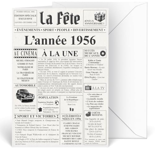 Little Elise Carte Anniversaire 70 Ans Design Original Journal Année 1956 | Année de Naissance 1956 | Cadeau Anniversaire 70 Ans | Format A5 Avec Enveloppe