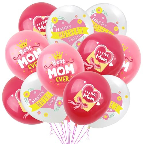 24 Stück Muttertags-Luftballons, Happy Mothers Day Latex-Luftballons I Love You Mom, Best Mom in the World, You are the Best for Mother Day Decorations