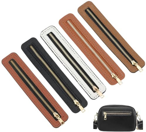 arricraft 5 pz 5 colori Cerniera In Pelle PU, Cerniera In Lega Placcata Oro Rettangolare con Finiture In Pelle, Cerniera Sfusa per Fai Da Te, Uncinetto, Borse, Cucito, Jeans, Accessori Artigianali