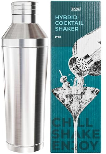 Insulated Cocktail Shaker | Vacuum Insulated, Double Wall, Stainless Steel | Martini Shaker for Home Bartender | Built-in Measuring System, Travel Bag, 35 Recipe Cards | Gift Set (Metallic Drift)