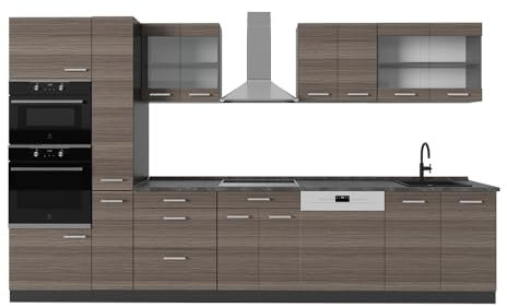 Vicco Küchenzeile R-Line, Küchenblock, Edelgrau/Anthrazit, 350 cm, AP Anthrazit