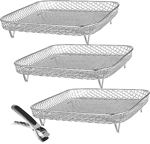 Housoutil 3 Pcs Dehydration Rack Toaster Air Fryer Trays Skewer Tower Air Fryer Rack Air Fryer Mesh Racks Multi-Layer Dehydrator Racks Pans Air Fryer Basket Pot Power Wok Non Stainless Steel
