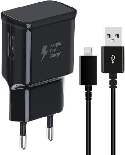 Chargeur USB, Chargeur Rapide Adaptateur Secteur avec 1,5M Câble Micro USB Compatible avec Samsung Galaxy S7 S6 Edge S5 S4 S3 S2 A7 A9 A10 J8 J7 J6 J5 J3, Note5 4,Tab 4, Tab S, S2, Noir (Noir)