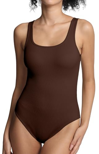 Lemef Bodysuits for Women Ribbed Sleeveless Square Neck Tank Top Bodysuits Sexy Trendy Outfit for Going out