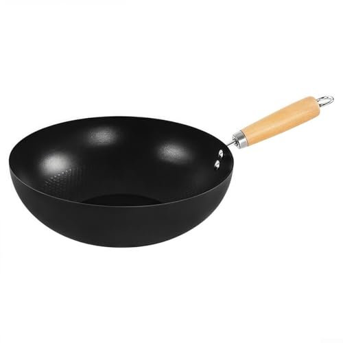 Springwillfly Wok de cuisine non autocollant de 20 cm, wok de 18 cm en acier inoxydable avec poignée pour plaque à induction, sources de chaleur, acier au carbone (26 cm)