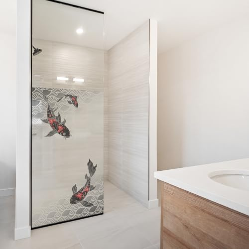 yabaduu Sichtschutzfolie für Duschkabine Duschglastüre Fensterfolie Blickdicht Milchglasfolie wasserfest Deko Klebefolie Badezimmer Dusche selbstklebend YX001 (01 Kois, 50 x 80cm)