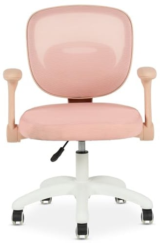 IDIMEX Schreibtischstuhl für Kinder Amelia höhenverstellbar, Rosa – ergonomischer Bürostuhl für Kinderzimmer, atmungsaktive Mesh Rückenlehne & weißes Fußkreuz mit 5 Rollen