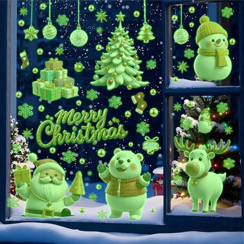 TOARTI Weihnachten Fenster Aufkleber Weihnachtsbaum Leuchtend Wandaufkleber Leuchtsticker Schneeflocken Fensteraufkleber Weihnachtsbäume Rentiere Mistelzweig Schaufenster Glas Tür Party Weihnachtsdeko