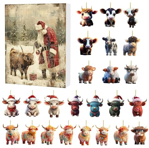 Adventskalender Weihnachten 2025, Adventskalender Sammlerstück, Lustiges Kuh-Set Gedenk-Sammlerstück Weihnachten, Weihnachtsparty-Dekor, Wohndekoration (C)