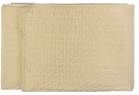 Paoletti Henley Bedspread – Luxury Quilted Throw (Champagne - 235x235cm) | Cross stitch pin cord champagne cotton blend quilted texture