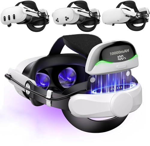 Elegamefy für Meta Quest 3/3S/2 Headstrap mit 10000mAh Akku, Magnetischer & Digitalen Display & Verlängerte Spielzei 5 Stunden, Verstellbares Dual-Knob VR Headstrap Zubehör