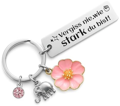JANGYUHH Edelstahl Schlüsselanhänger – Anhänger mit Elefant, Blume & rotem Kristall – Personalisiertes Geschenk für Frauen & Männer, Freundin, Mutter, Vater, Geburtstag oder Weihnachten
