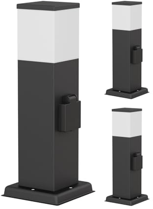 ledscom.de 3x Pollerleuchte POLLY für außen, 35cm, schwarz, Steckdose, inkl. G9 Leuchtmittel, 596lm, weiß