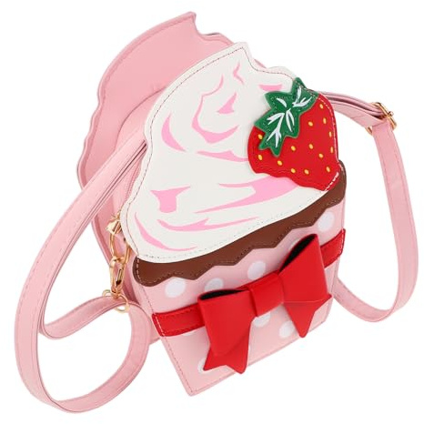 TOVINANNA Niedliche Cupcake Umhängetasche mit Erdbeermuster und Verstellbarem Riemen für Mädchen Pu Material Schleifendekor für Alltag und Partys