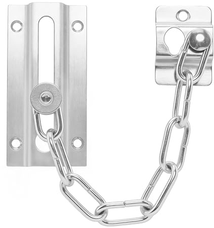 Ainkou Stainless Steel Door Chain with Screws, Security Chain Lock for Door | Sturdy Anti-Theft Internal Chain Door Lock for Hotel, Home, Apartment, Bedroom (Silver)