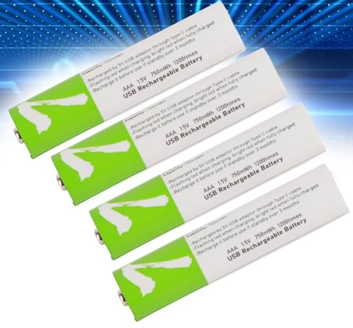 RASTKY Lot de 4 Batteries Lithium-ION AAA Rechargeables par USB de 750 Mah avec Câble de Charge Rapide pour Jeux Portables et Radios à Double Canal