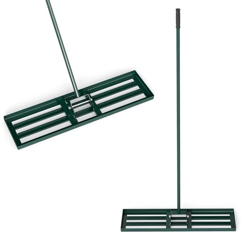 HOMASIS Rastrello Livellatore per Prato in Metallo con Manico Ergonomico e Impugnatura in Gomma, Rastrello per Foglie, Attrezzo per Prato per Campo da Golf e Cortile (Verde, 91 x 25 x 170 cm)