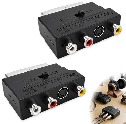 CDQZAIKEJI 2PCS Adaptateur SCART 3 Voies, Péritel Mâle vers 3 Femelles avec S-Vidéo et Commutateur in/Out, Convertisseur Audio Vidéo pour TV, DVD, VHS, Décodeur, Console et Appareils Multimédias