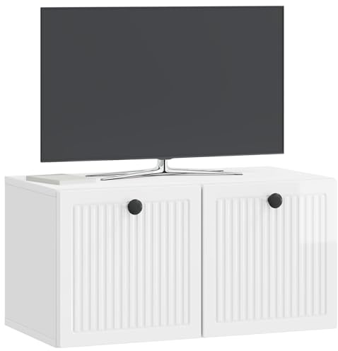 vidaXL Wandmontierter TV-Schrank Hochglanz Weiß 59,5 x 31 x 30 cm, Moderner Wohnraum, rechteckiger TV-Schrank, viel Stauraum, Wandmontage, kompakter Organizer fürs Zuhause