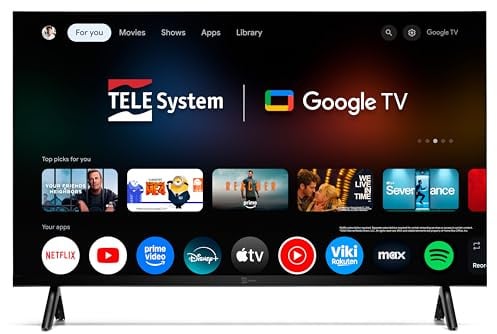 TELE System TS24FL SMG15 Smart TV 24'' Google TV, Travel TV 12V per Camper, Barca e Camion, WiFi, Bluetooth, DVB-T2/S2, Compatibile CAM tivùsat, Google Assistant, Google Cast, HD Ready
