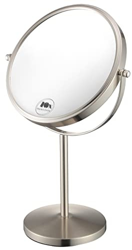 ALHAKIN 10x Magnifying Makeup Mirror, 8 Inch Tabletop Mirror with 1X/10X Magnification Double Sided, Standing Bathroom Makeup Mirror for Desk, Nickel